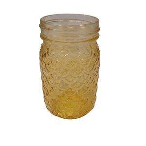 Mason Jar Pint Vase – Textured Pattern – Sunny Yellow – 5.25" Glass Jar Decor